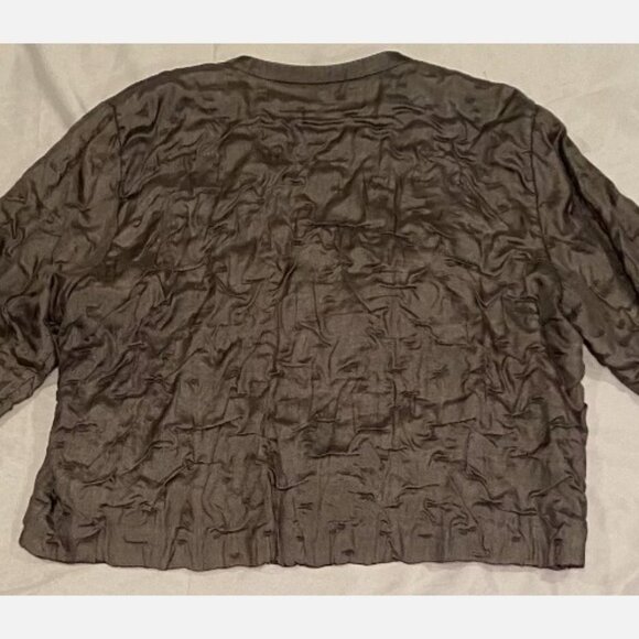 Eileen Fisher Gray 100% Silk Textured Cropped Blazer Jacket Womens L Open Front - Picture 2 of 5
